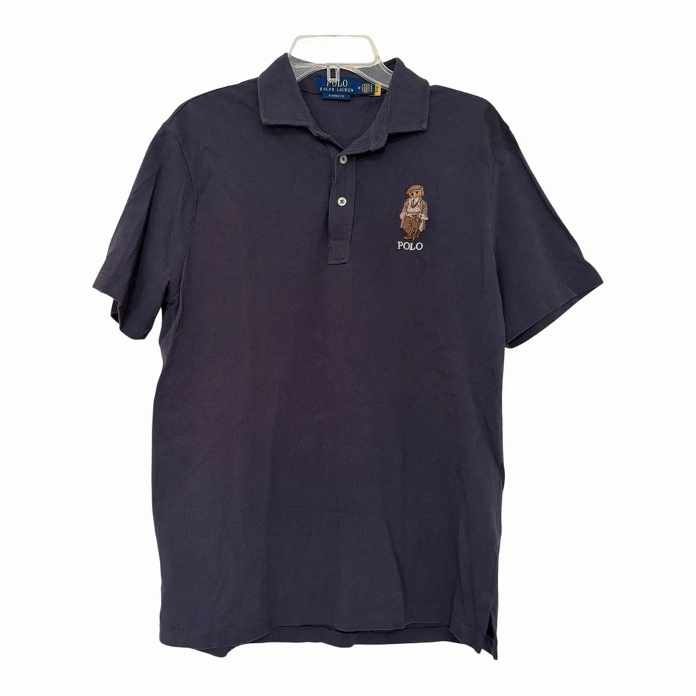 Polo Ralph Lauren Men's Classic-Fit Polo Bear Mesh Polo Shirt Size Medium Blue
